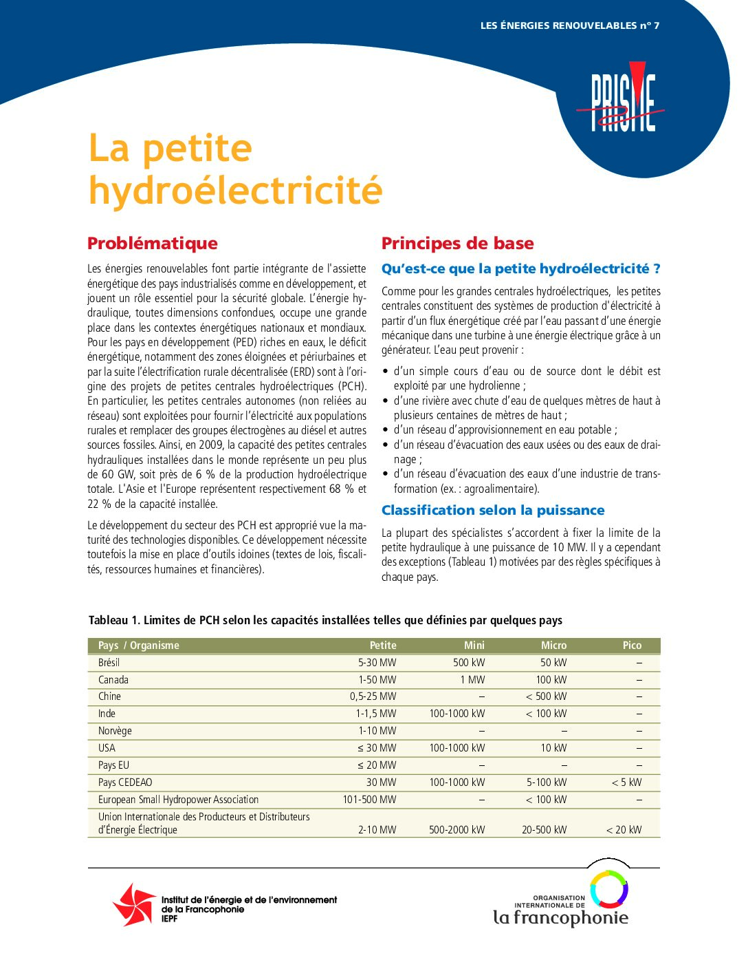 La petite hydroélectricité