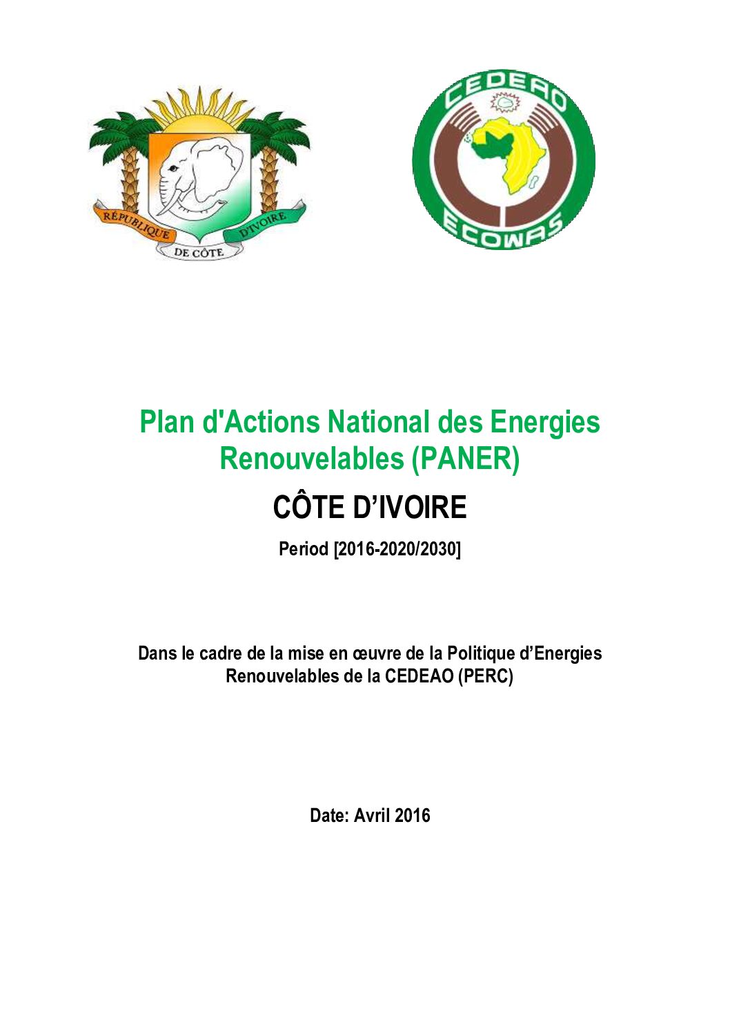Plan d’Actions National des Energies Renouvelables (PANER)