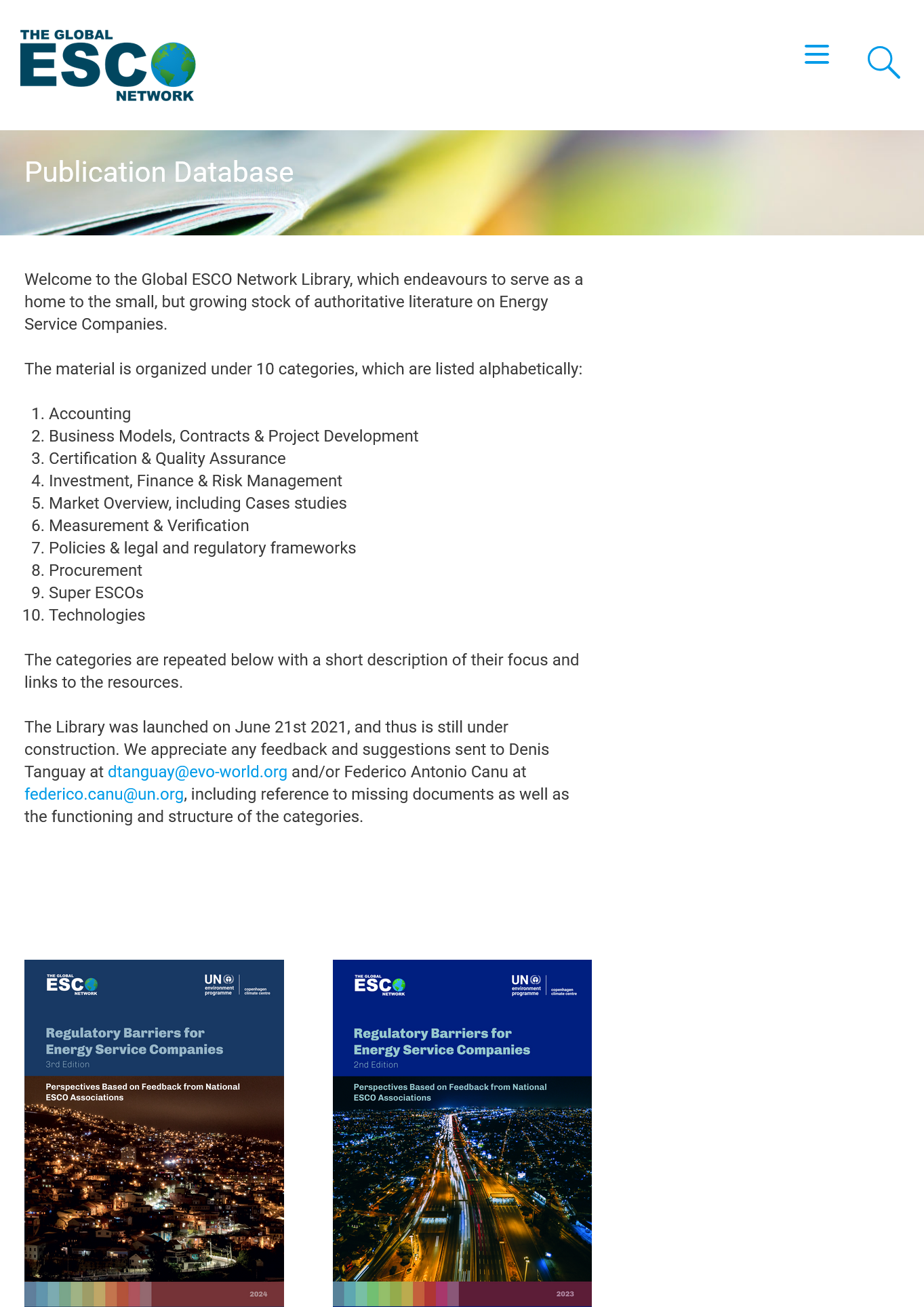 Global ESCO Network: Publication Database