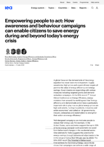 Empowering people to act: How awareness and behaviour campaigns can enable citizens to save energy during and beyond today’s energy crisis