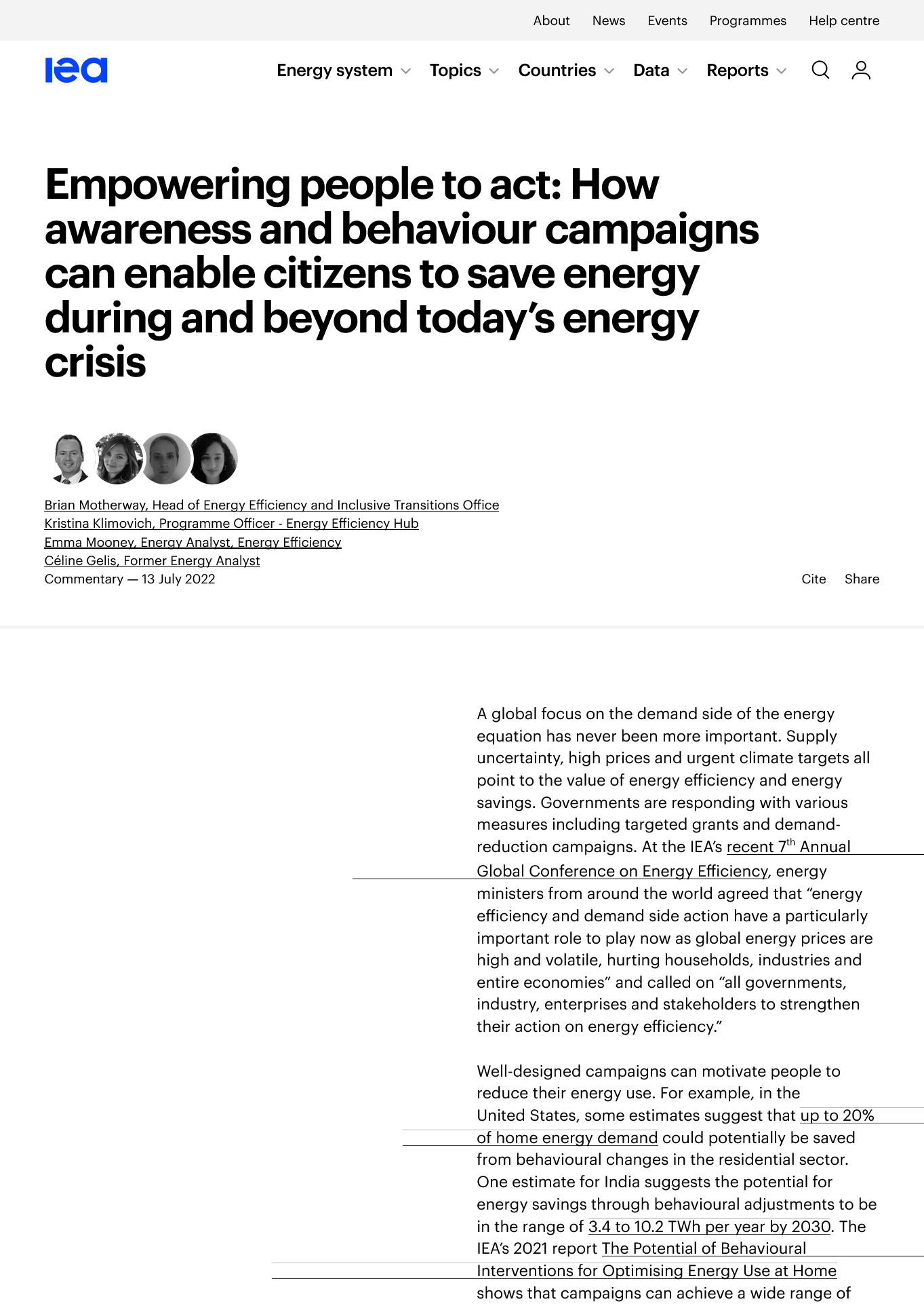 Empowering people to act: How awareness and behaviour campaigns can enable citizens to save energy during and beyond today’s energy crisis