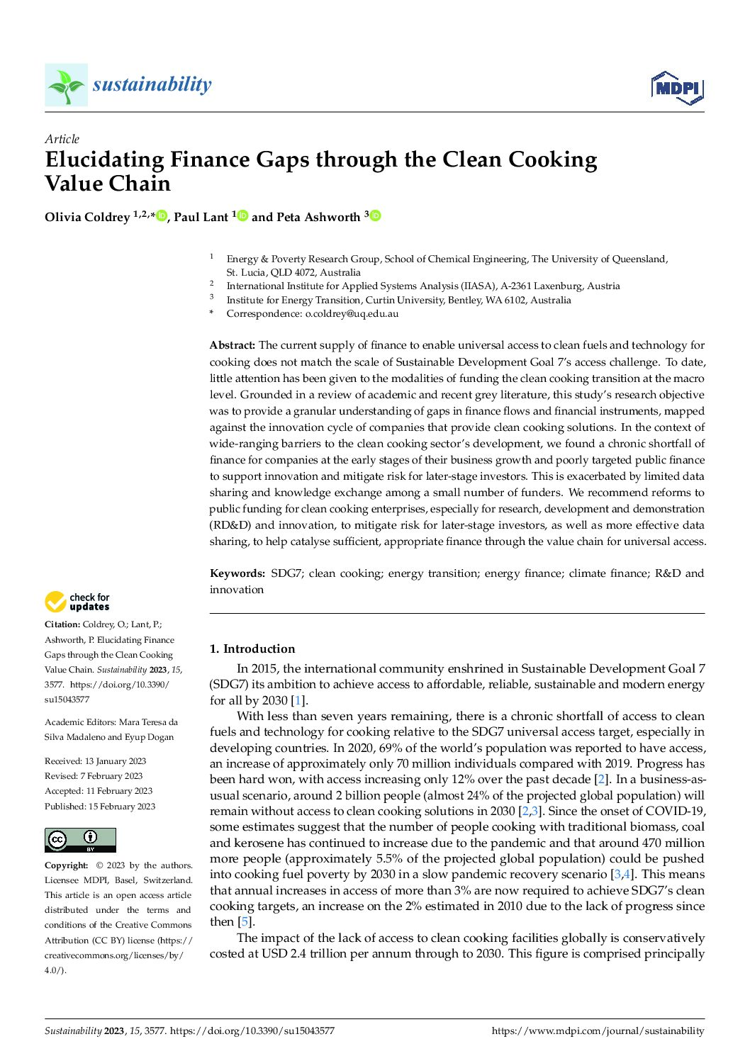Elucidating Finance Gaps through the Clean Cooking Value Chain