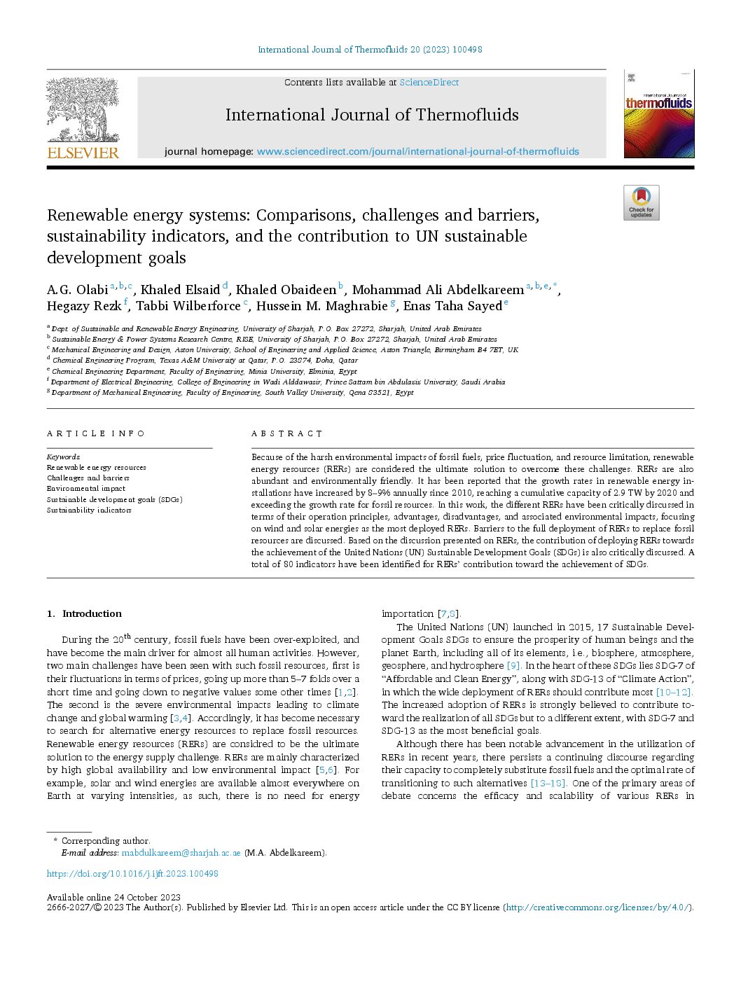 Renewable energy systems: Comparisons, challenges and barriers, sustainability indicators, and the contribution to UN sustainable development goals